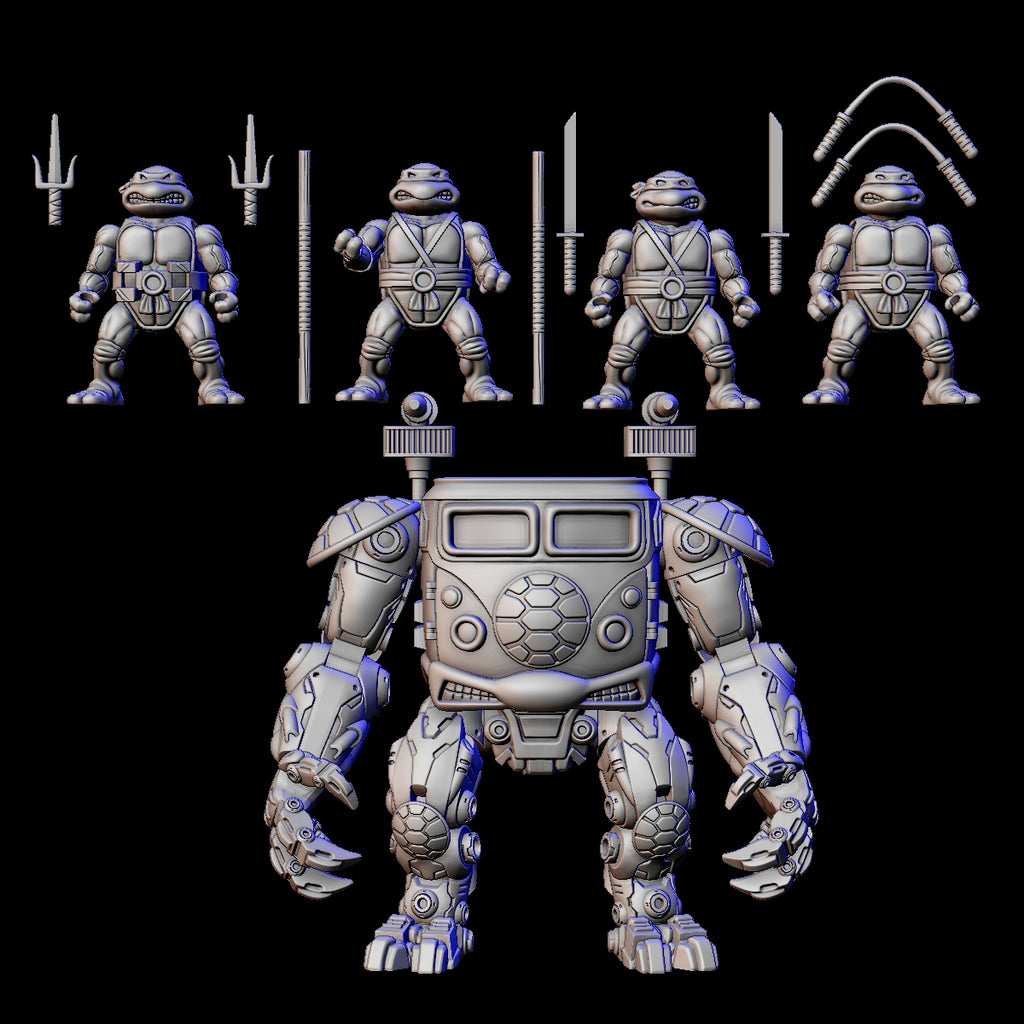 Turtle Bundle with Mech Walker & "BB" 3D Printed Figures