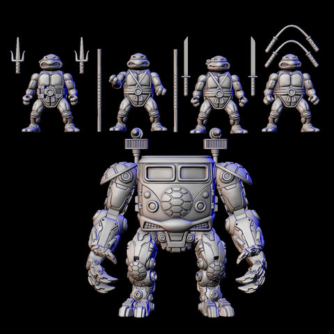 Turtle Bundle with Mech Walker & "BB" 3D Printed Figures
